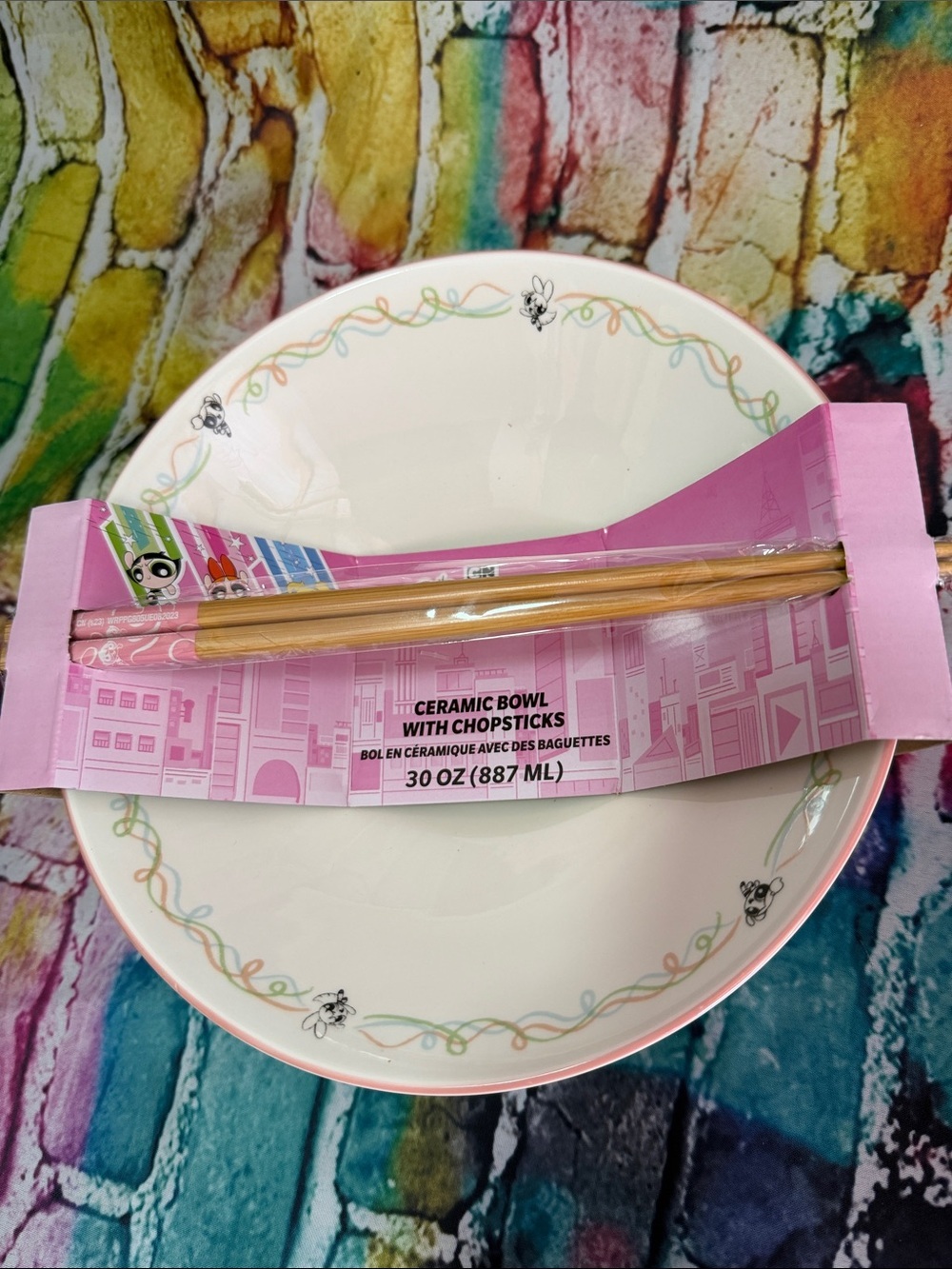 Cartoon Network White Ceramic noodle bowl with chopsticks powerpuff girls